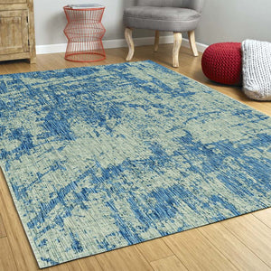 5' X 8' Blue And Green Abstract Indoor Outdoor Area Rug