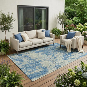 5' X 8' Blue And Green Abstract Indoor Outdoor Area Rug