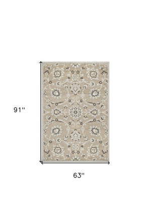 5' X 8' Gray And Ivory Floral Indoor Outdoor Area Rug