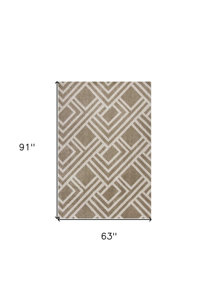 5' X 8' Beige Geometric Indoor Outdoor Area Rug