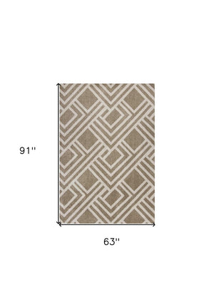 5' X 8' Beige Geometric Indoor Outdoor Area Rug