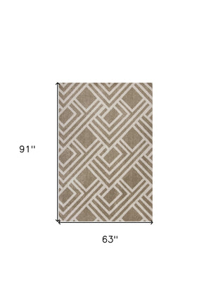 5' X 8' Beige Geometric Indoor Outdoor Area Rug