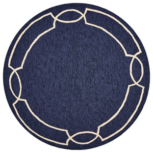 7' Blue And Ivory Round Geometric Handmade Indoor Outdoor Area Rug
