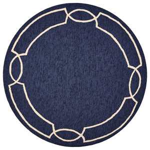 7' Blue And Ivory Round Geometric Handmade Indoor Outdoor Area Rug