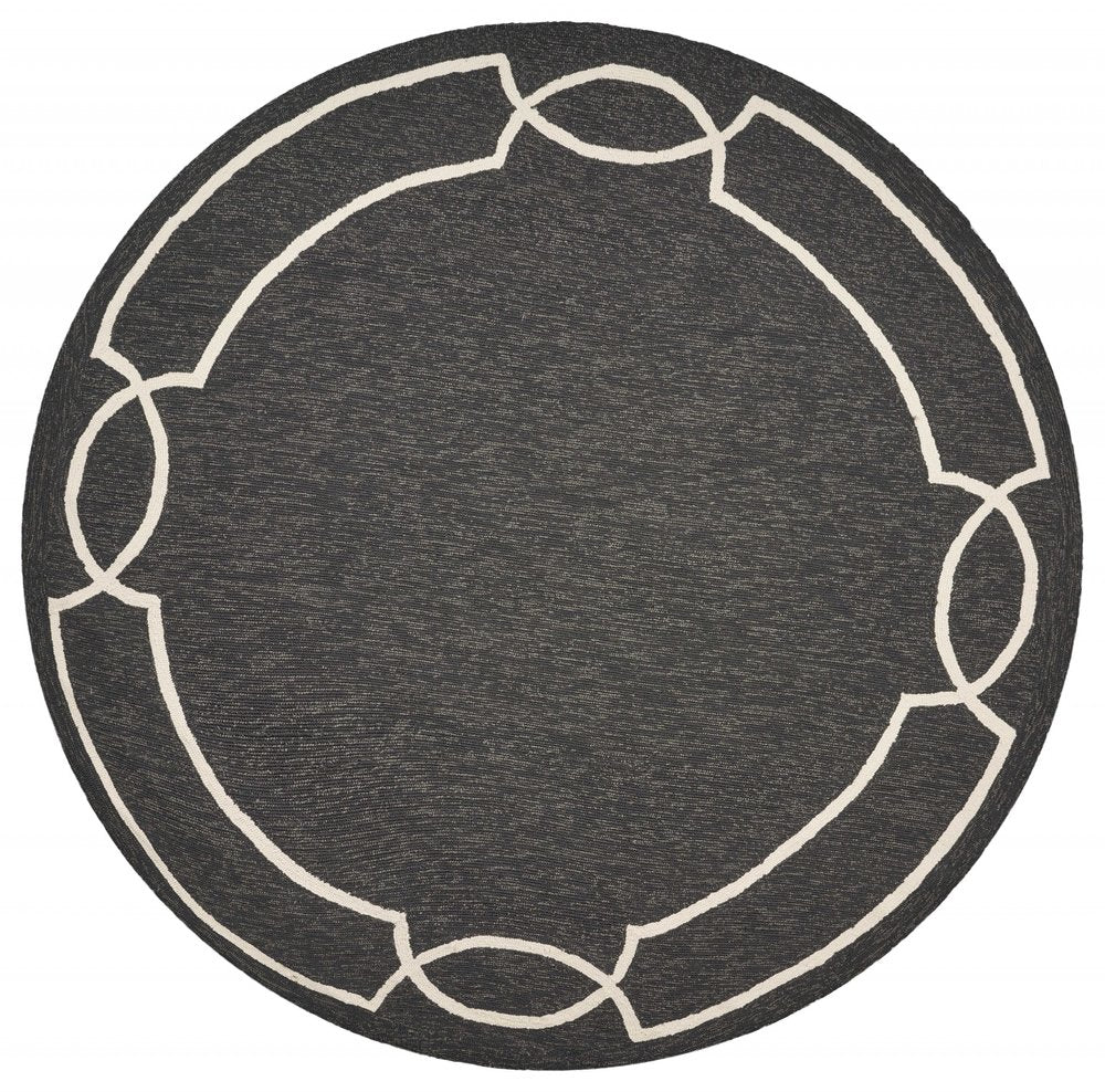 7' Onyx And Ivory Round Geometric Handmade Indoor Outdoor Area Rug