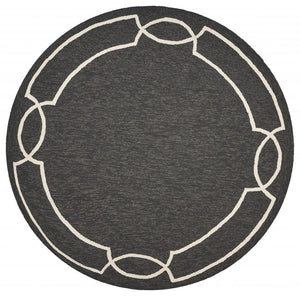 7' Onyx And Ivory Round Geometric Handmade Indoor Outdoor Area Rug