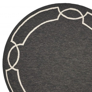 7' Onyx And Ivory Round Geometric Handmade Indoor Outdoor Area Rug