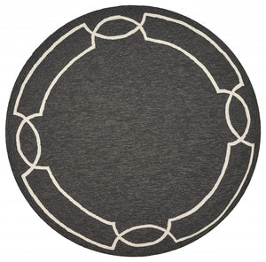 7' Onyx And Ivory Round Geometric Handmade Indoor Outdoor Area Rug