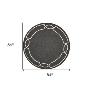 7' Onyx And Ivory Round Geometric Handmade Indoor Outdoor Area Rug