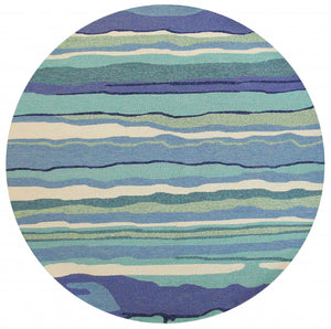 8' Blue Round Abstract Indoor Outdoor Area Rug