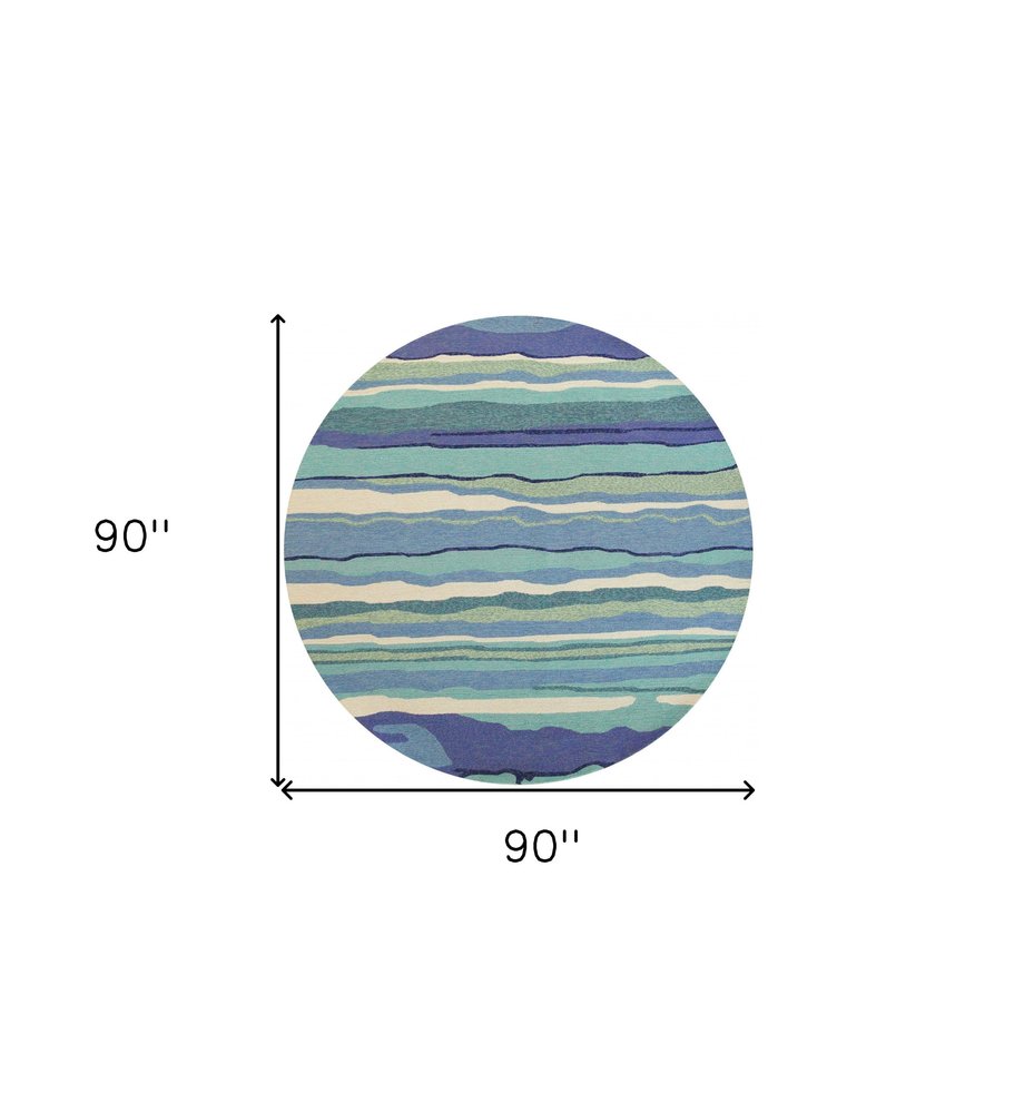 8' Blue Round Abstract Indoor Outdoor Area Rug