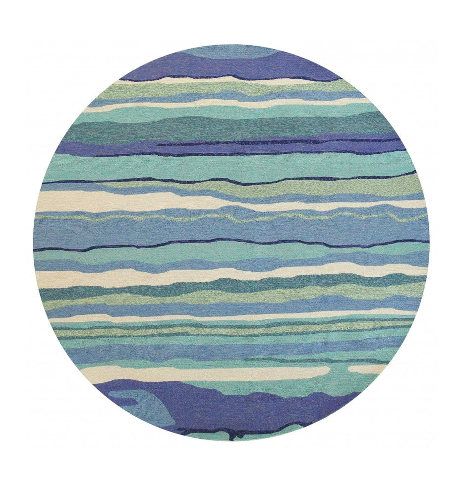 8' Blue Round Abstract Indoor Outdoor Area Rug
