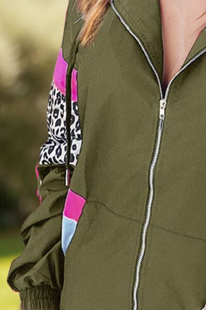 Colorful Women's Leopard Print Zip-Up Hooded Jacket Trendy Long Sleeve Outerwear with Pockets
