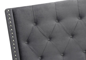 Solid Wood Queen Tufted Gray Upholstered Velvet Bed With Nailhead Trim