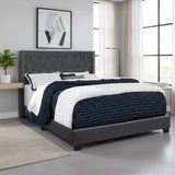 Solid Wood Queen Tufted Gray Upholstered Velvet Bed With Nailhead Trim