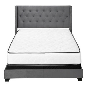 Solid Wood Queen Tufted Gray Upholstered Velvet Bed With Nailhead Trim