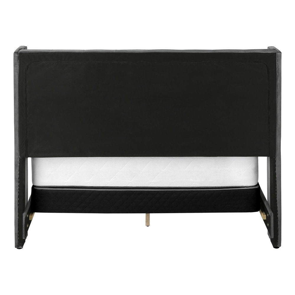 Black And Dark Gray Upholstered Queen Bed Frame With Nailhead Trim