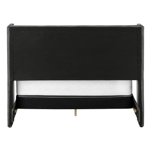 Black And Dark Gray Upholstered Queen Bed Frame With Nailhead Trim