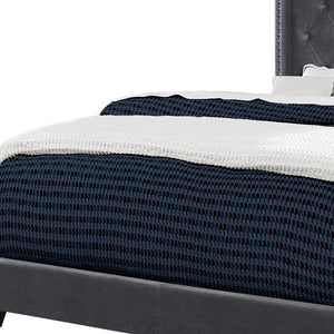 Solid Wood Queen Tufted Gray Upholstered Velvet Bed With Nailhead Trim