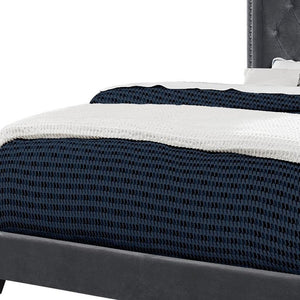 Black And Dark Gray Upholstered Queen Bed Frame With Nailhead Trim