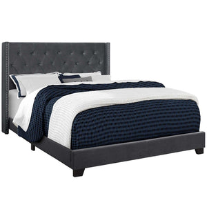 Black And Dark Gray Upholstered Queen Bed Frame With Nailhead Trim