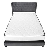 Solid Wood Queen Tufted Gray Upholstered Velvet Bed With Nailhead Trim