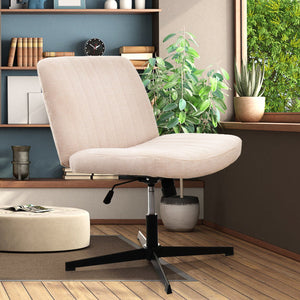 Couch.com Cross Legged Office Chair, Wide Comfty Desk Chair, Vanity Home Chair No Wheels Armless Computer Task Chair, Swivel And Height Adjustable Beige, Adjustable, Modern Style by Couch.com