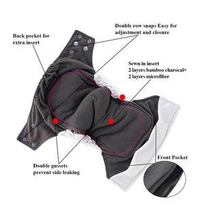 Newborn Cloth Diaper Sewed in Charcoal Bamboo Insert and Suede Pocket Diapers Waterproof Baby Nappies Design for Baby