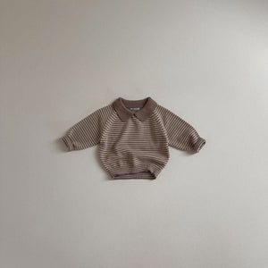 Children's Polo Collar Stripes Knitted Sweater