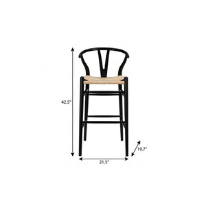 30" Natural And Black Solid Wood Low Back Counter Height Bar Chair