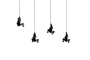 Set of Four Black Resin Climbing Man Hanging Dimensional Sculpture