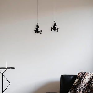 Set of Two Black Resin Climbing Man Hanging Dimensional Sculpture