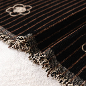 Chenille Camellia Floral Sofa Throw Cover Couch Blanket with Striped Jacquard