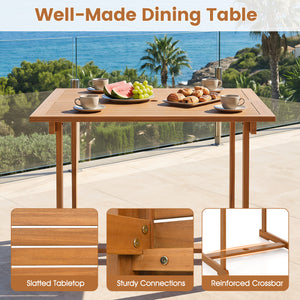35.5" Acacia Wood Outdoor Dining Table with Umbrella Hole and Reinforced Crossbar for 4