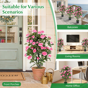 35.5" Artificial Rose Tree with Blooming Flowers and Green Leaves for Indoor-Pink