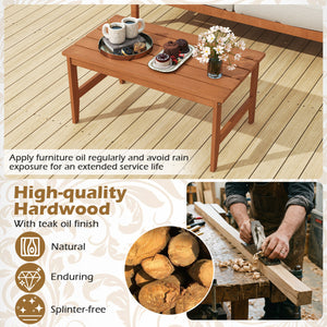 35.5" Solid Wood Outdoor Coffee Table with Rectangular Slatted Top and Teak Finish