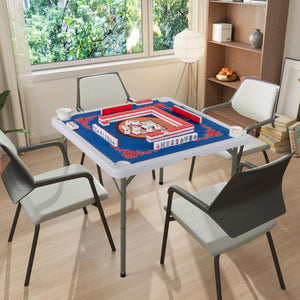 35 Inch 4 Player Game Card Folding Mahjong Table with Cup Holders-Blue