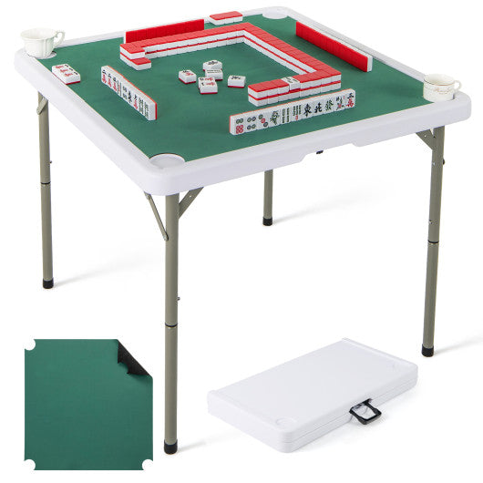 35 Inch 4 Player Game Card Folding Mahjong Table with Cup Holders-Green