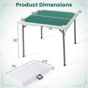 35 Inch 4 Player Game Card Folding Mahjong Table with Cup Holders-Green