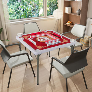35 Inch 4 Player Game Card Folding Mahjong Table with Cup Holders-Red