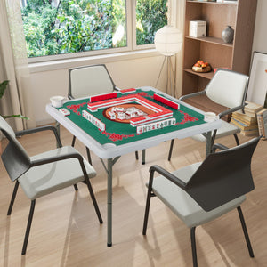 35 Inch 4 Player Game Card Folding Mahjong Table with Cup Holders-Light Green