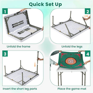 35 Inch 4 Player Game Card Folding Mahjong Table with Cup Holders-Light Green