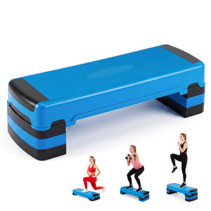 35 Inch Aerobic Cardio Adjustable Exercise Stepper with Risers-Blue