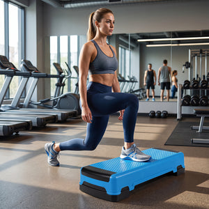 35 Inch Aerobic Cardio Adjustable Exercise Stepper with Risers-Blue