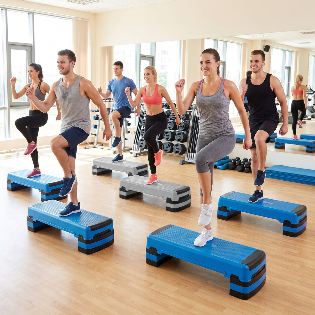 35 Inch Aerobic Cardio Adjustable Exercise Stepper with Risers-Blue