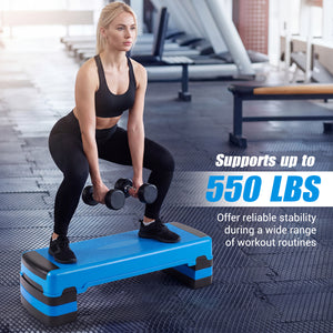 35 Inch Aerobic Cardio Adjustable Exercise Stepper with Risers-Blue