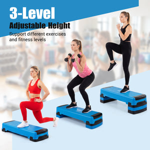 35 Inch Aerobic Cardio Adjustable Exercise Stepper with Risers-Blue