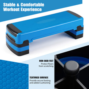 35 Inch Aerobic Cardio Adjustable Exercise Stepper with Risers-Blue