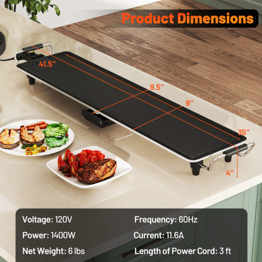 35 Inch Extra Large Electric Griddle with Adjustable Temperature Thermostats and Drip Tray