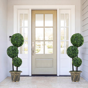 35 Inches Artificial Boxwood Topiary Tree Triple Ball Shrubs